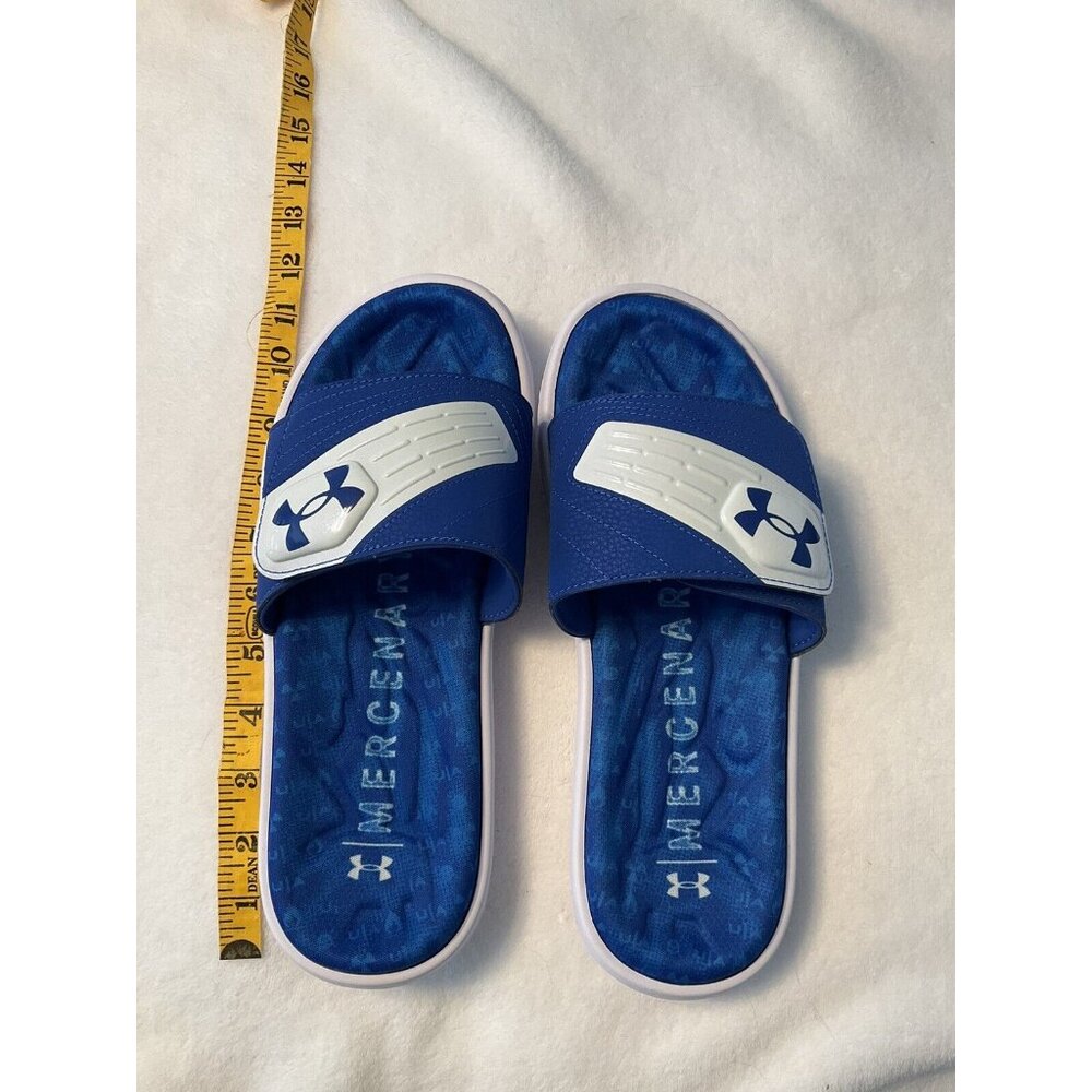 Blue and White Under Armour Mercenary Size Mens Sz 9 Slide Sandals  Flip-flops
